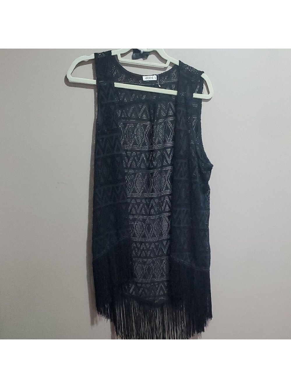 Black Fringe Sleeveless Vest Size XL